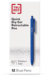 PENS, GEL, QUICK DRY, RETRACTABLE, MEDIUM POINT, 0.7MM, TRU RED, BLUE, 12/CT LARGE